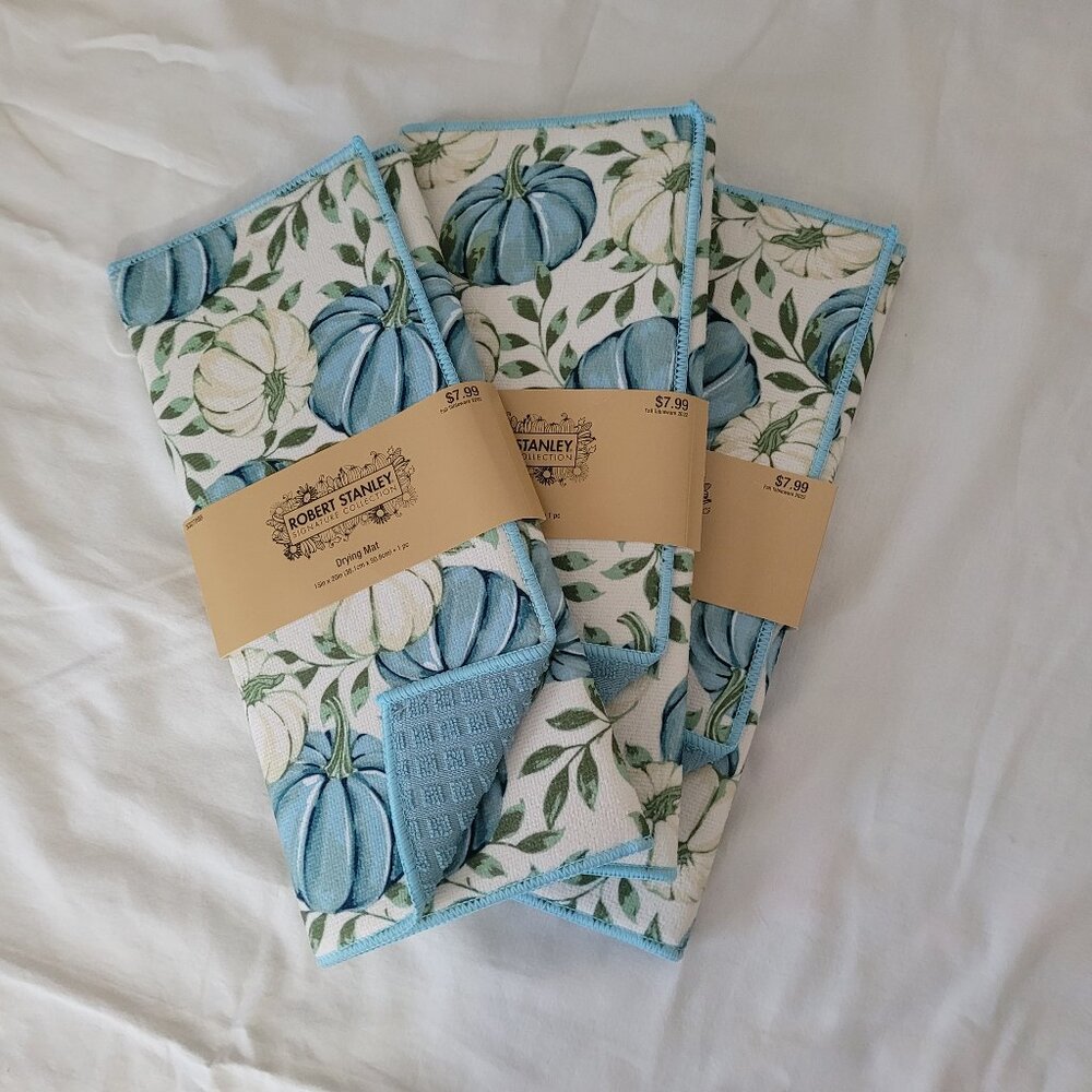 3 NWT Blue Pumpkins Dish Drying Mats (3 mats) Robert Stanley  Hobby Lobby